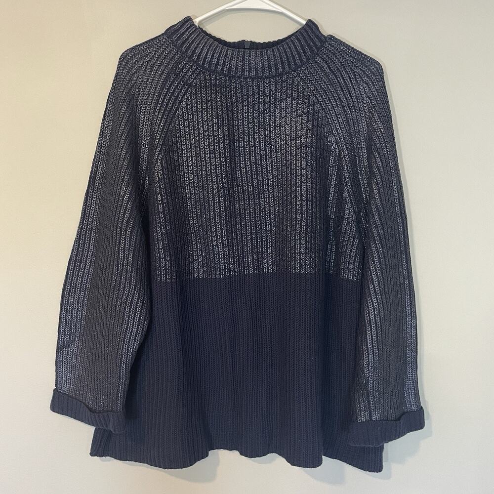 Chico's Navy Blue Metallic Matte Mock Neck Sweater XL Chunky Cuffed Sleeve Women